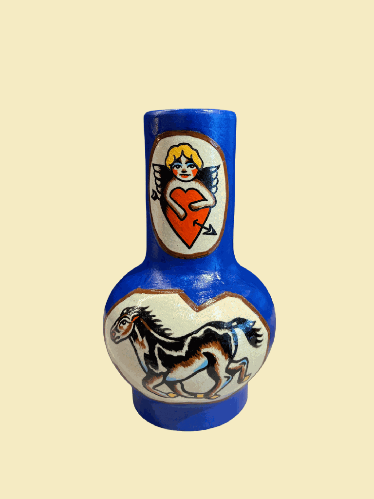 Vase Blue Tiger Woman by Juliana Wimmers