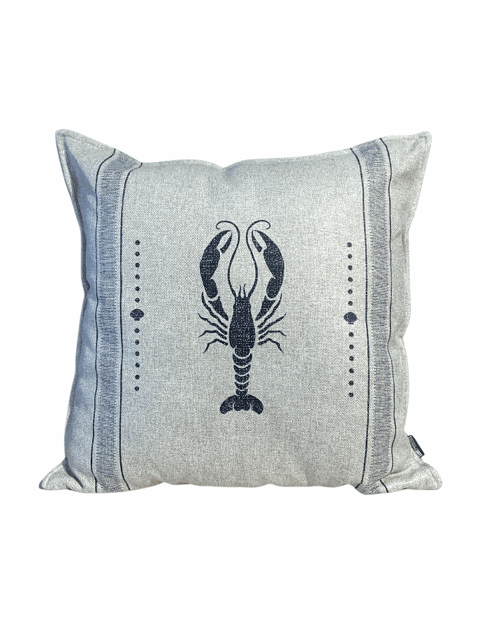 Blue Singular Lobster print cushion by decortextil