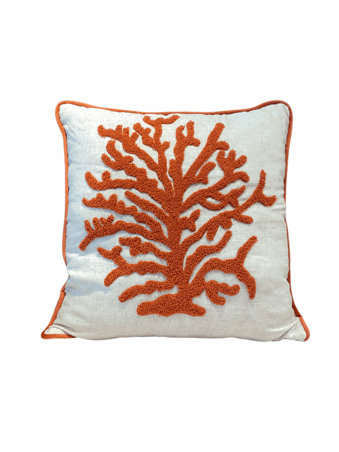 Orange coral reef embroidered cushion by Decortextil