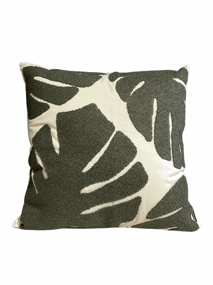 BIG dark green banana leaf cushion by Decortextil