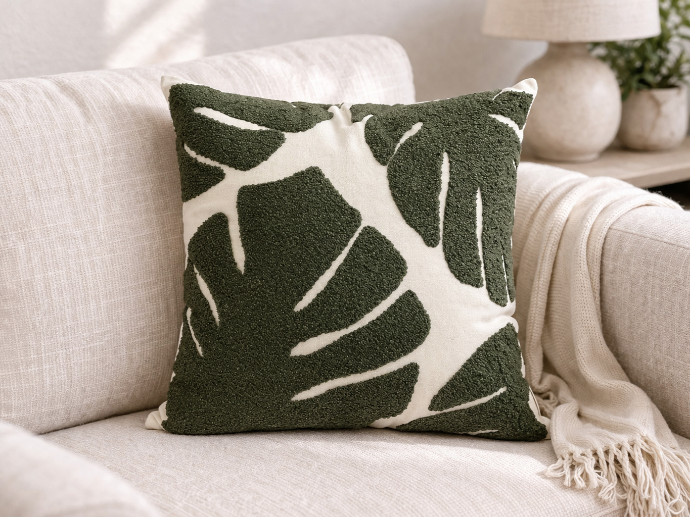 Big dark green banana leaf cushion cover by Decortextil