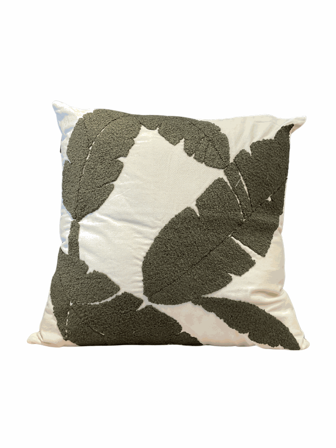 Dark green multi banana leaf cushion by Decortextil