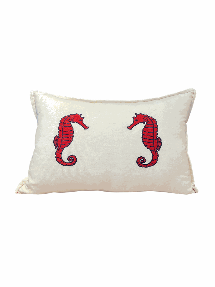 Red Seahorse duo cushion by Decortextil
