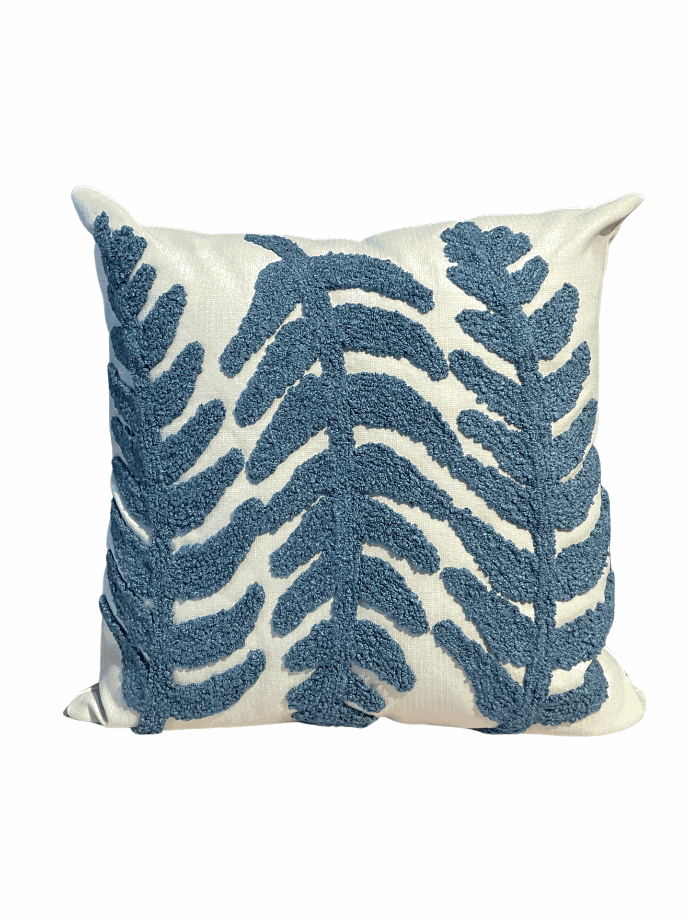 Blue ocean fern embroidered cushion by Decortextil