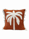 Terracotta coastal palm tree fringe cushion by Decortextil