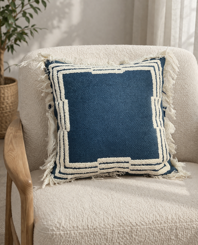 Cushion Cover Border Fringe Navy BY DECORTEXTIL