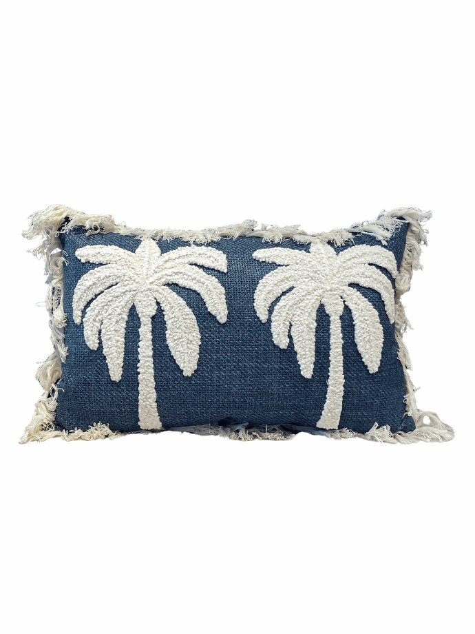 Double palm trees navy blue cushion by Decortextil