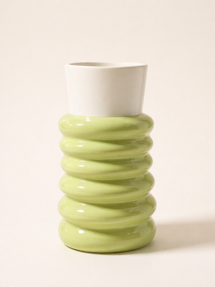 Vase Fole L White/ Green Tea by Holaria