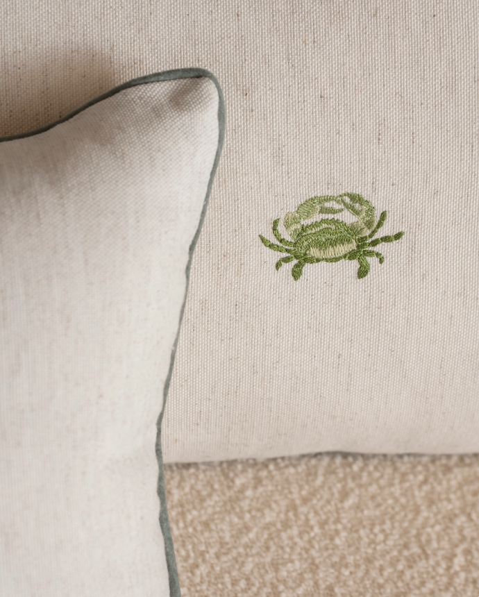 Coastal Green Border Crab Cushion Cover By Decortextil