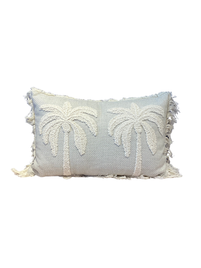 Beige Coastal Double Palm Tree Fringe Cushion By Decortextil