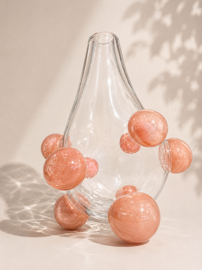 Vase Bubble Crystal with Salmon Detail by Gileno Design