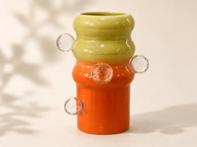Vase Orange & Yellow Glass Ceramic by Naka Cerâmica