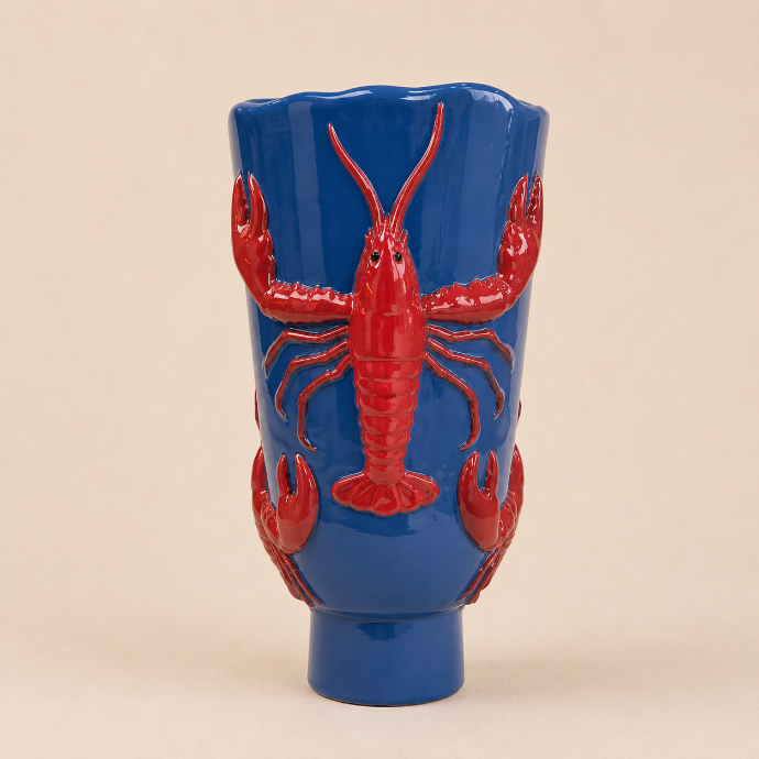 Vase Blue & Red Lobster with Base by Camistef Design Concept
