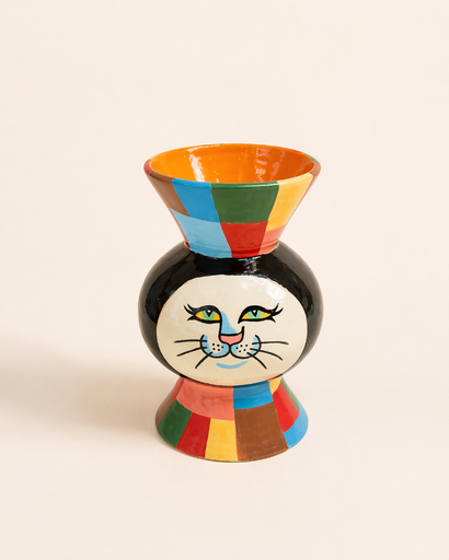 Vase Checkered Cat by Juliana Wimmers