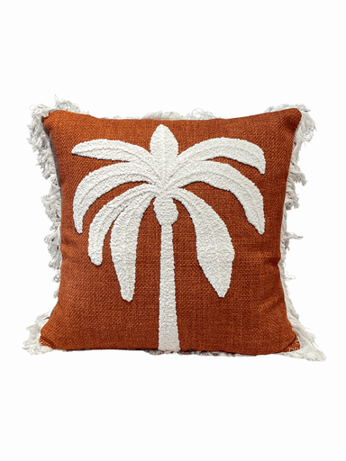 Terracotta coastal palm tree fringe cushion by Decortextil