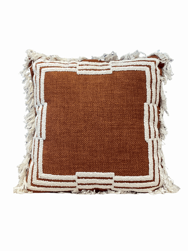 Terracotta border fringe cushion by Decortextil