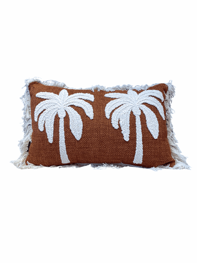 DOUBLE PALM TREES TERRACOTA CUSHION BY DECORTEXTIL