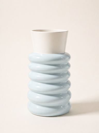[hol0006] Vase Fole L White/Light Blue by Holaria
