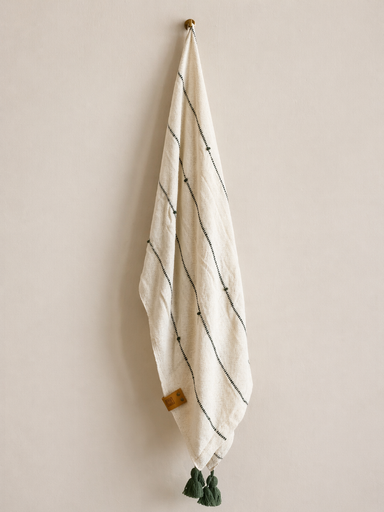 [deco00013] Throw white /Green stripes  by Deco