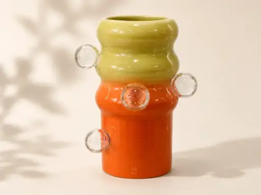 [nak0002] Vase Orange & Yellow Glass Ceramic by Naka Cerâmica